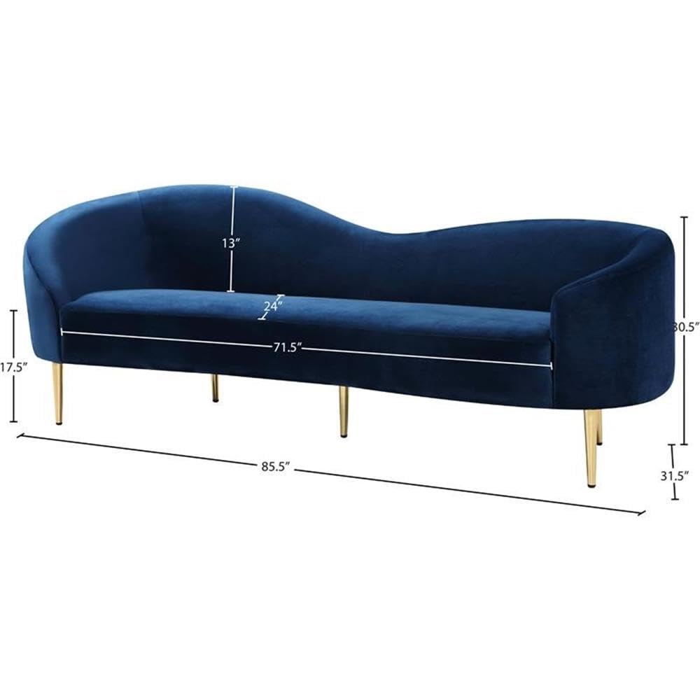 Navy Velvet Upholstered Sofa with Metal Legs V37532