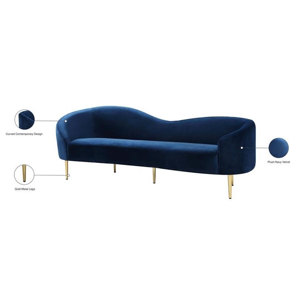 Navy Velvet Upholstered Sofa with Metal Legs V37532