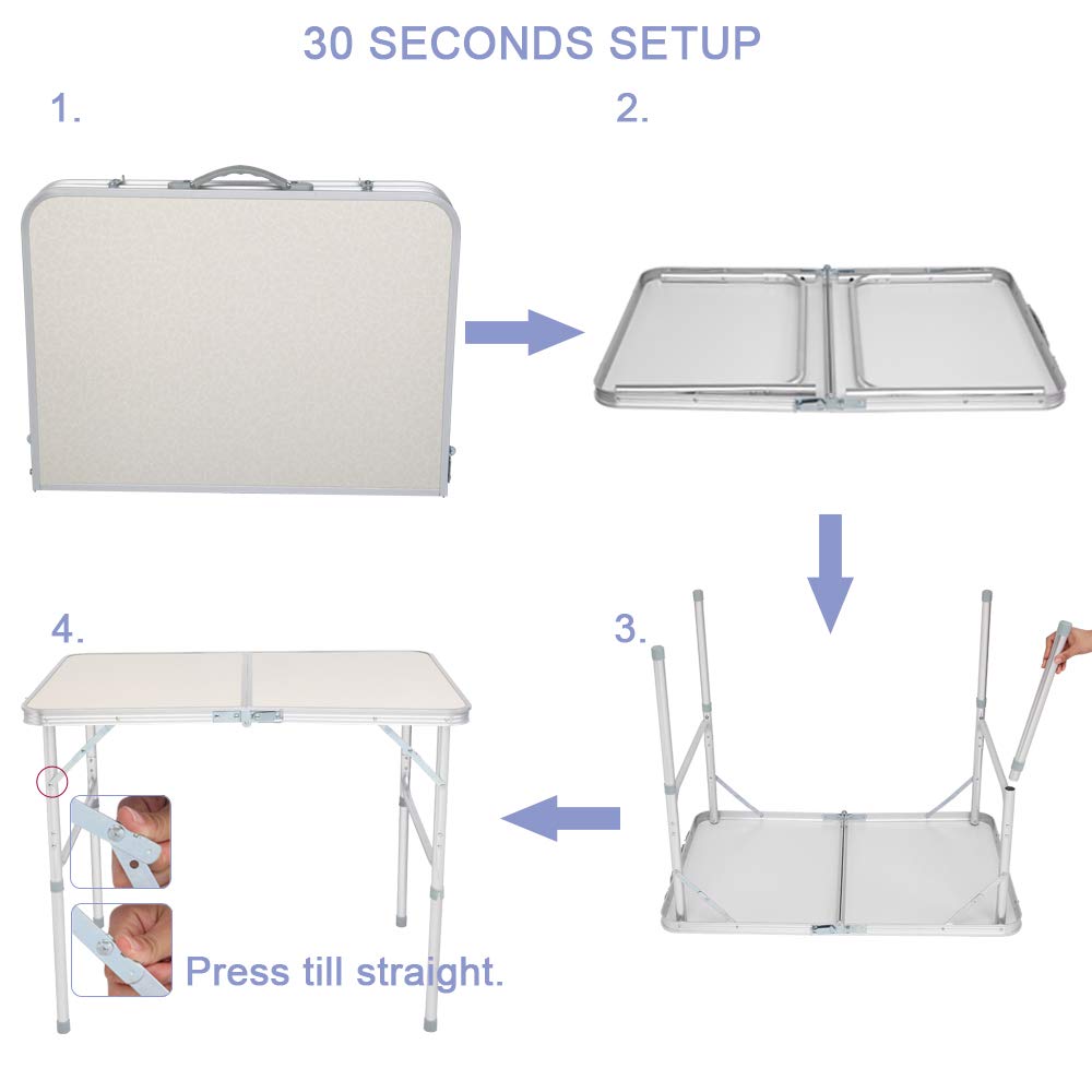 3ft Lightweight Aluminum Folding Picnic Camping Table with Carry Handle V6070