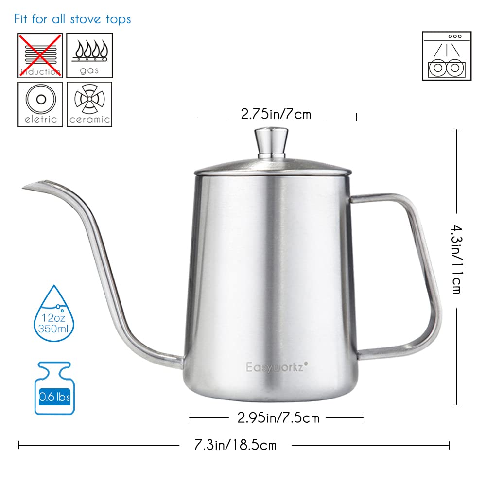 French Press and Gooseneck Pour Over Coffee Kettle 34 oz 12 oz Stainless Steel Silver S995311