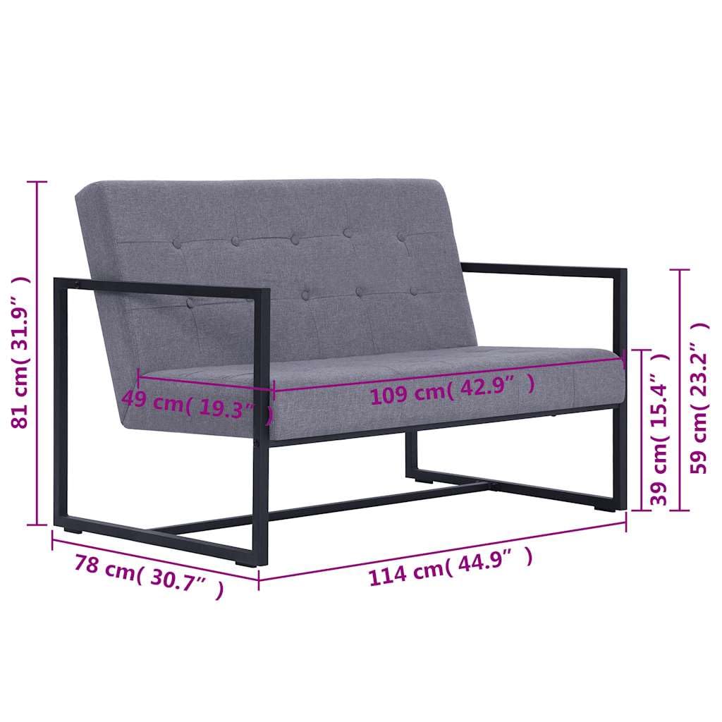 Light Gray Fabric 2 Seater Loveseat Sofa with Steel Legs X500436