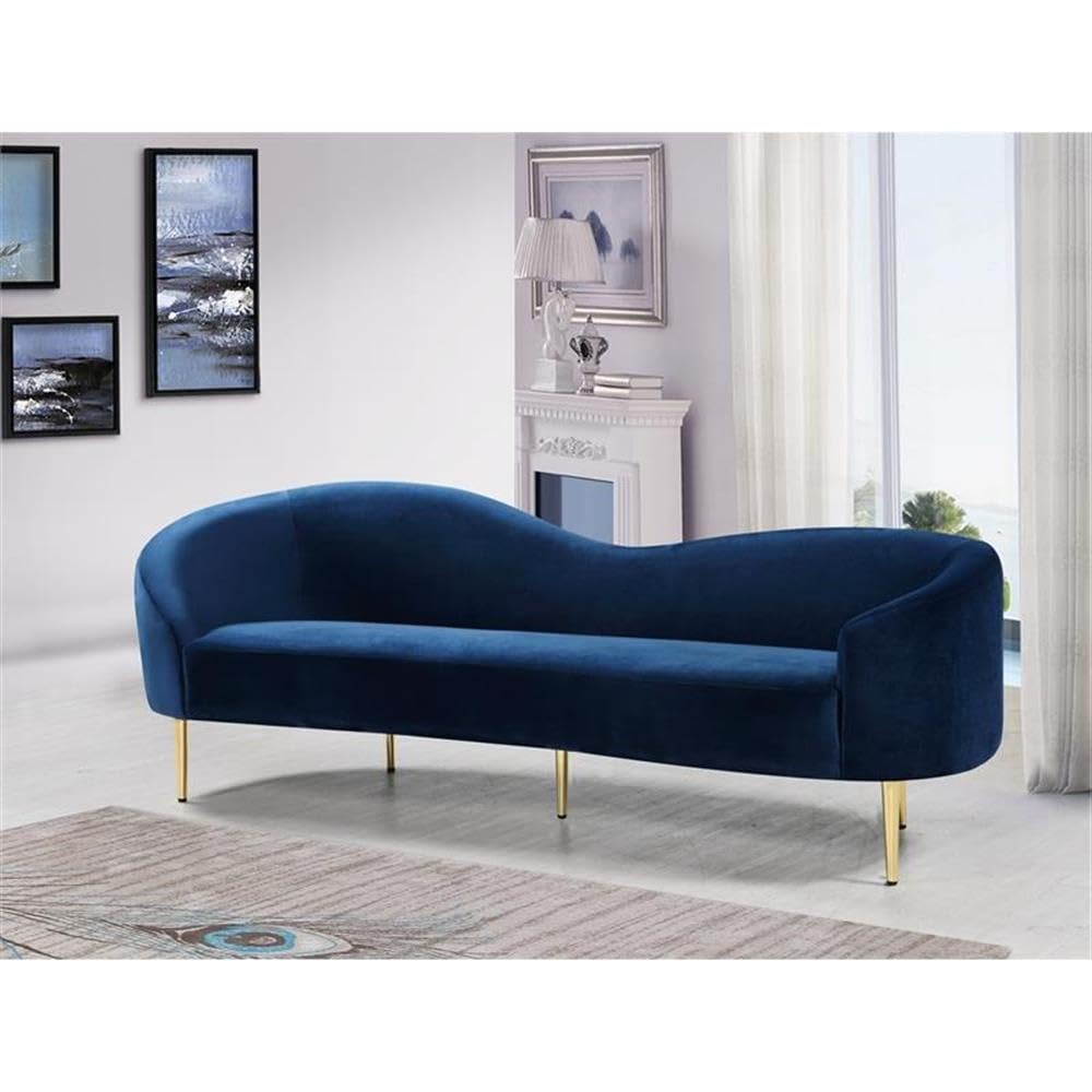 Navy Velvet Upholstered Sofa with Metal Legs V37532