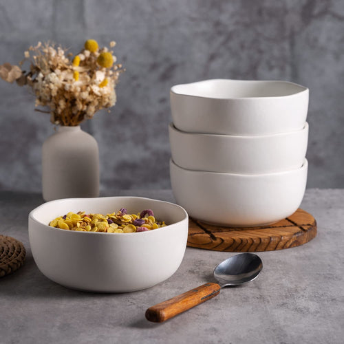 28oz Stoneware Cereal Bowls Set of 4 Matte White M9990