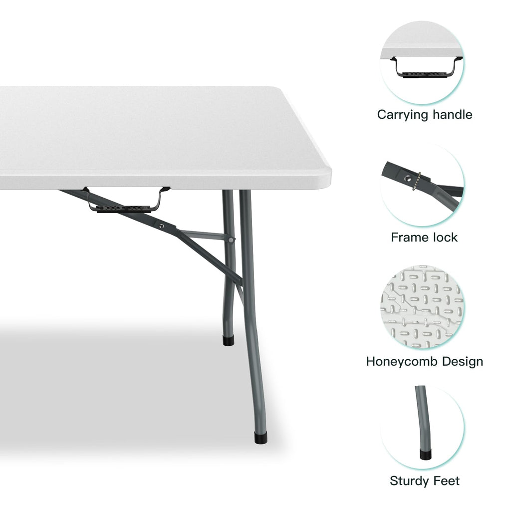 6 ft Portable Folding Table, Waterproof Top, 330 lb Capacity O624