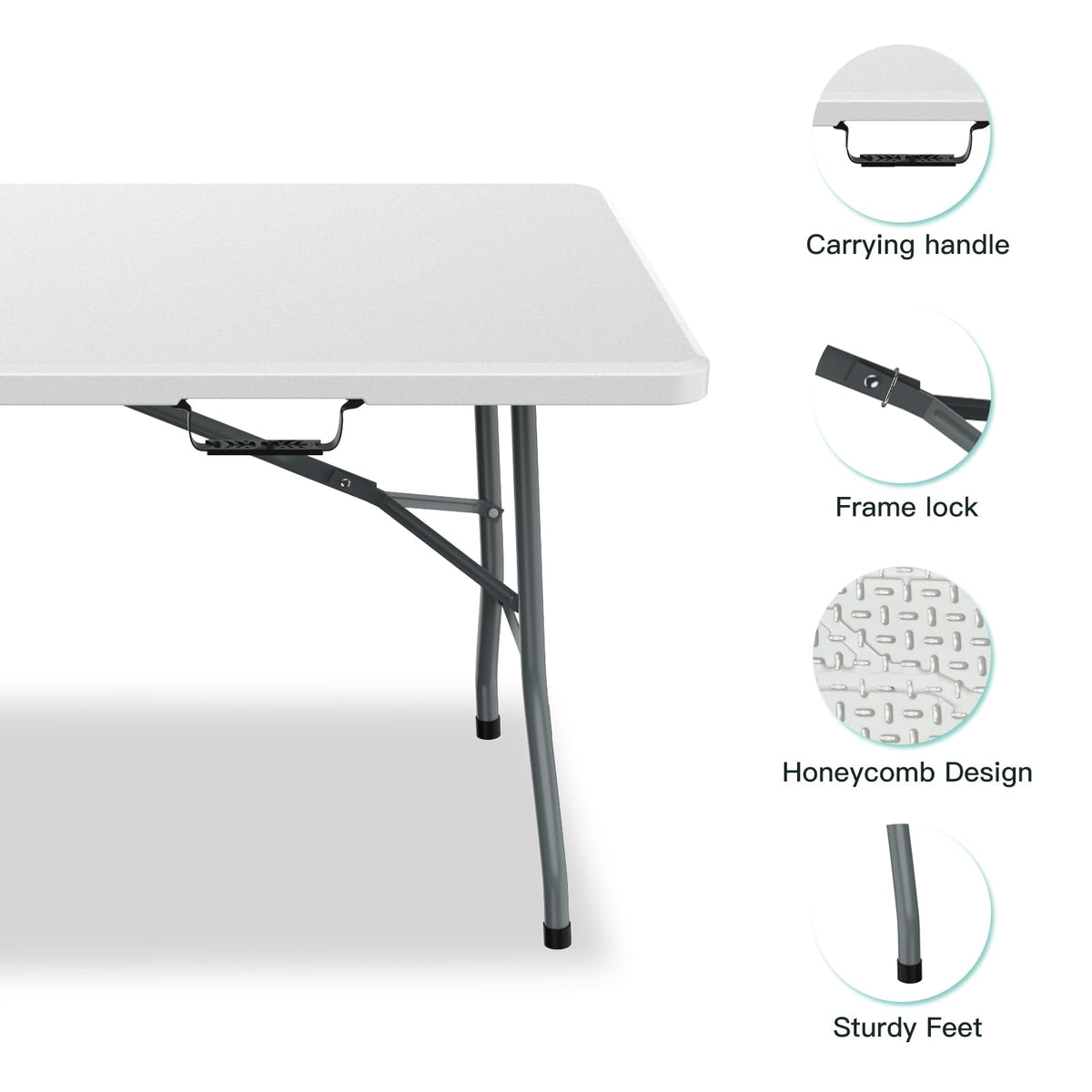 6 ft Portable Folding Table, Waterproof Top, 330 lb Capacity O624