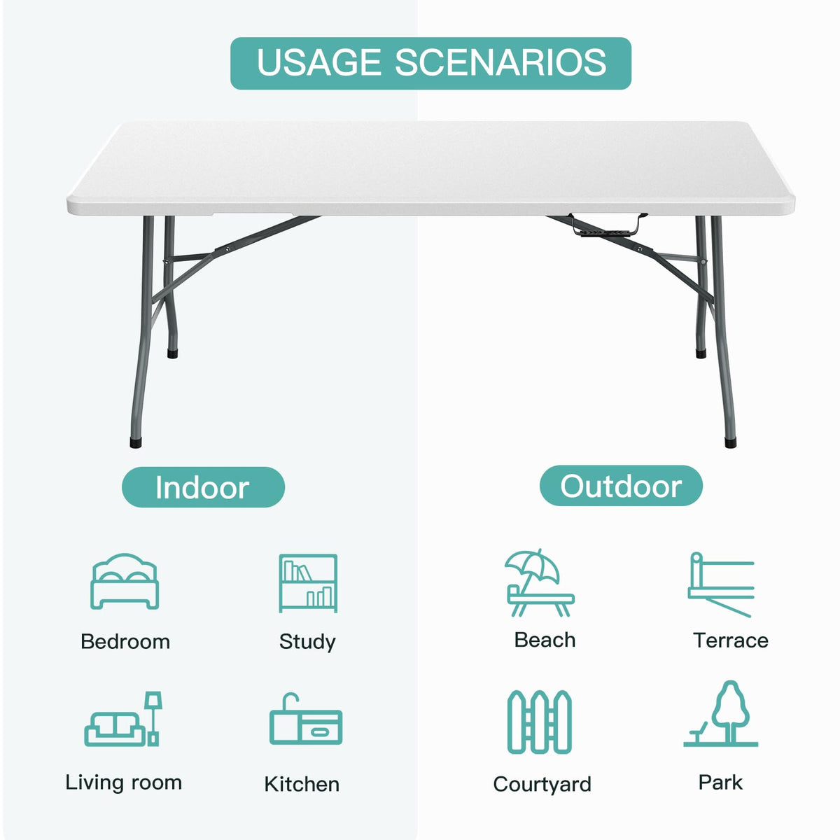 6 ft Portable Folding Table, Waterproof Top, 330 lb Capacity O624