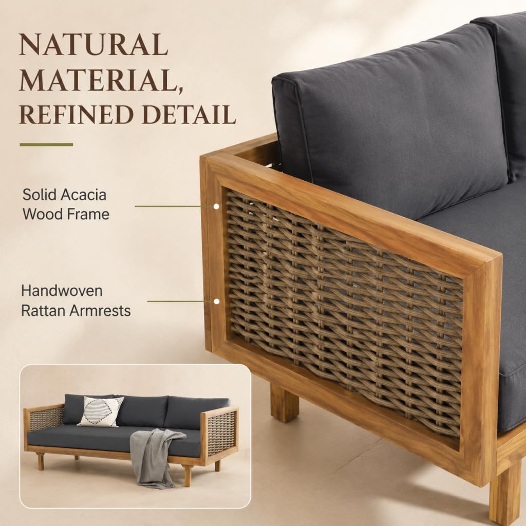 Acacia Wood 3-Seater Patio Sofa with Cushions D511472
