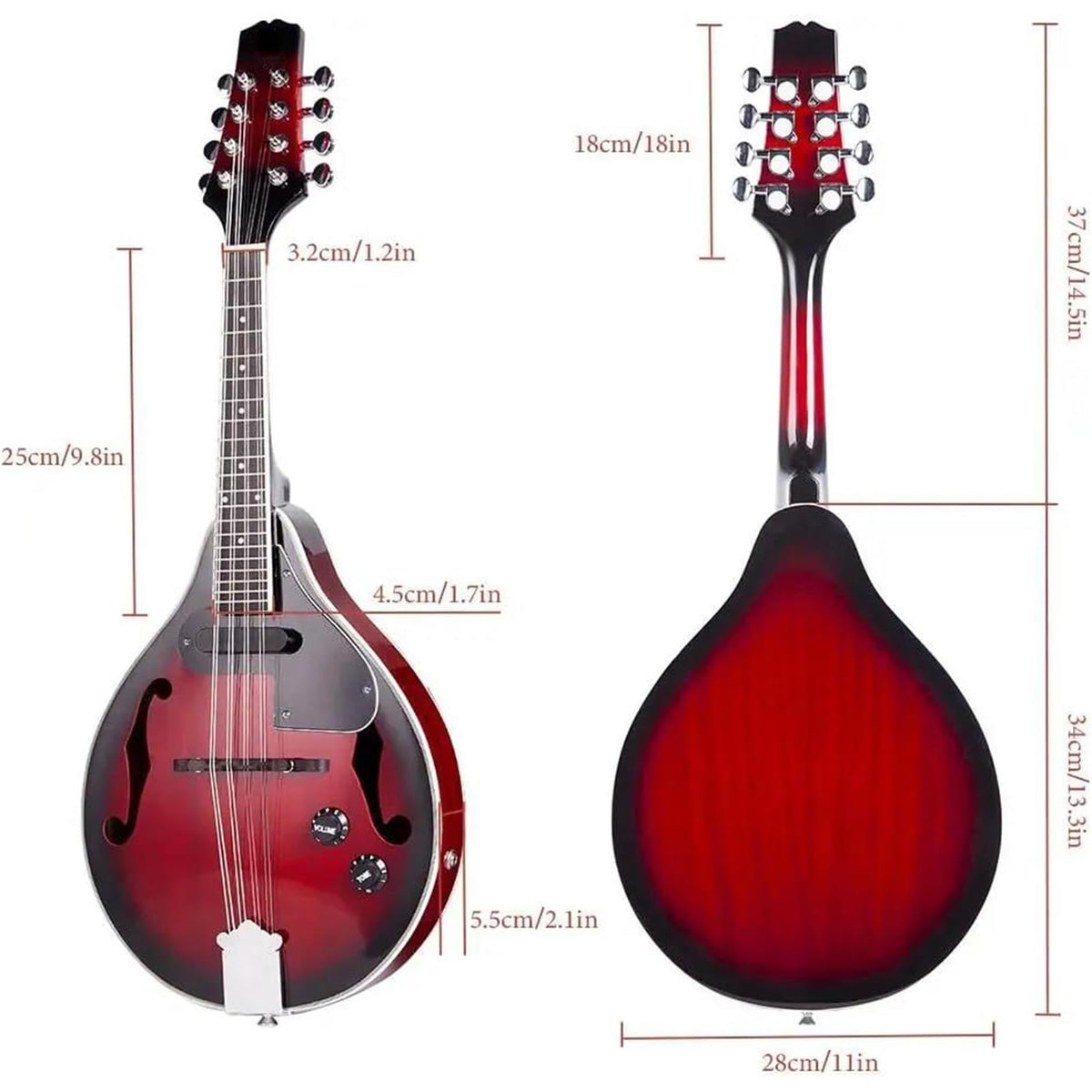 Red Sunburst Mahogany Wood A Style Acoustic Electric Mandolin V8861