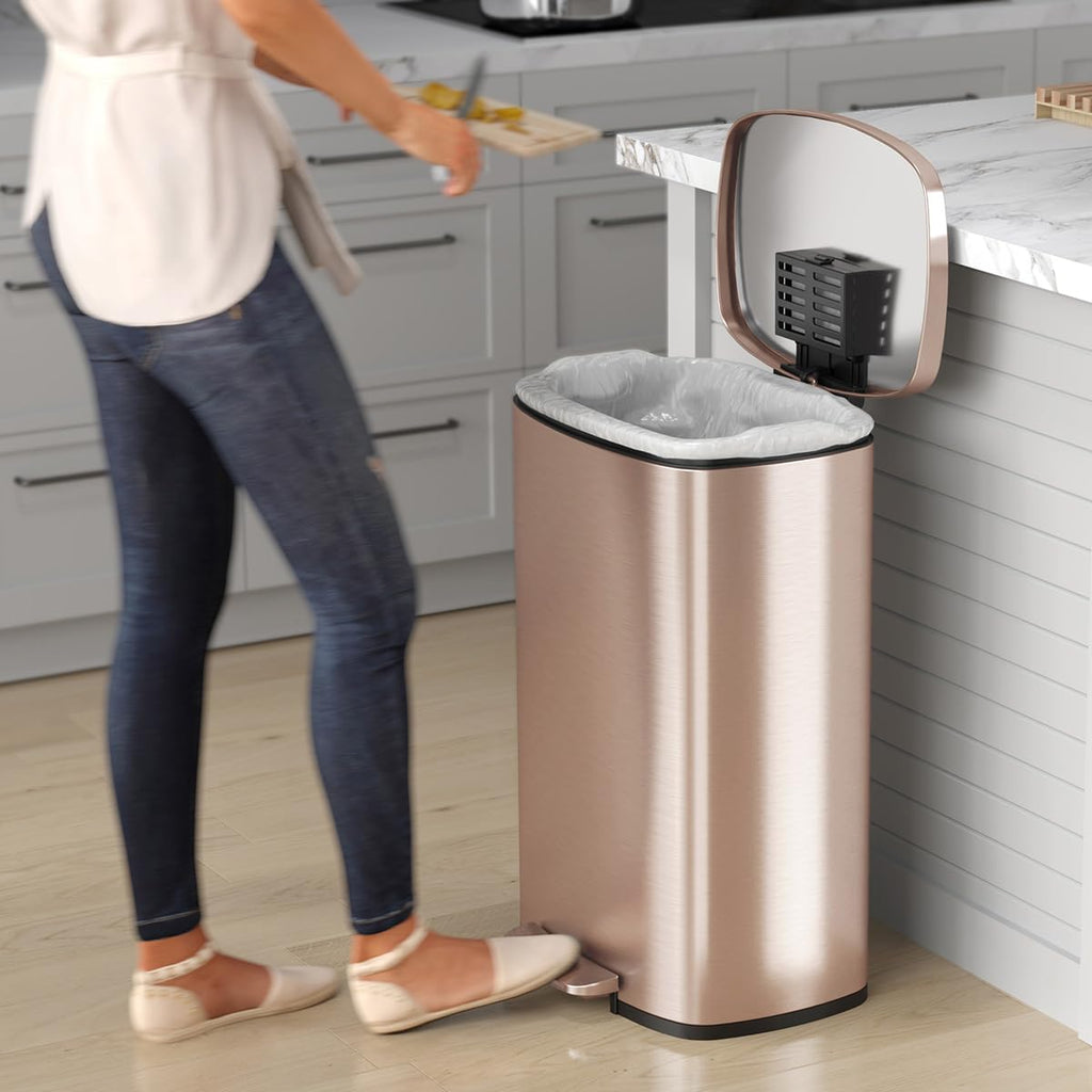 13.2 Gallon Rose Gold Stainless Steel Step Trash Can J14849
