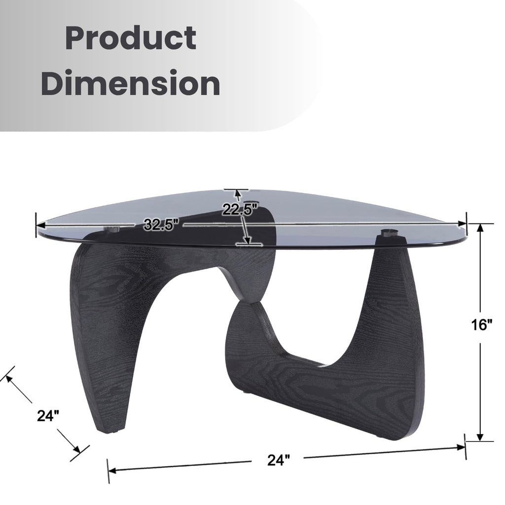 Modern Triangle Glass Coffee Table with Wood Base J277181