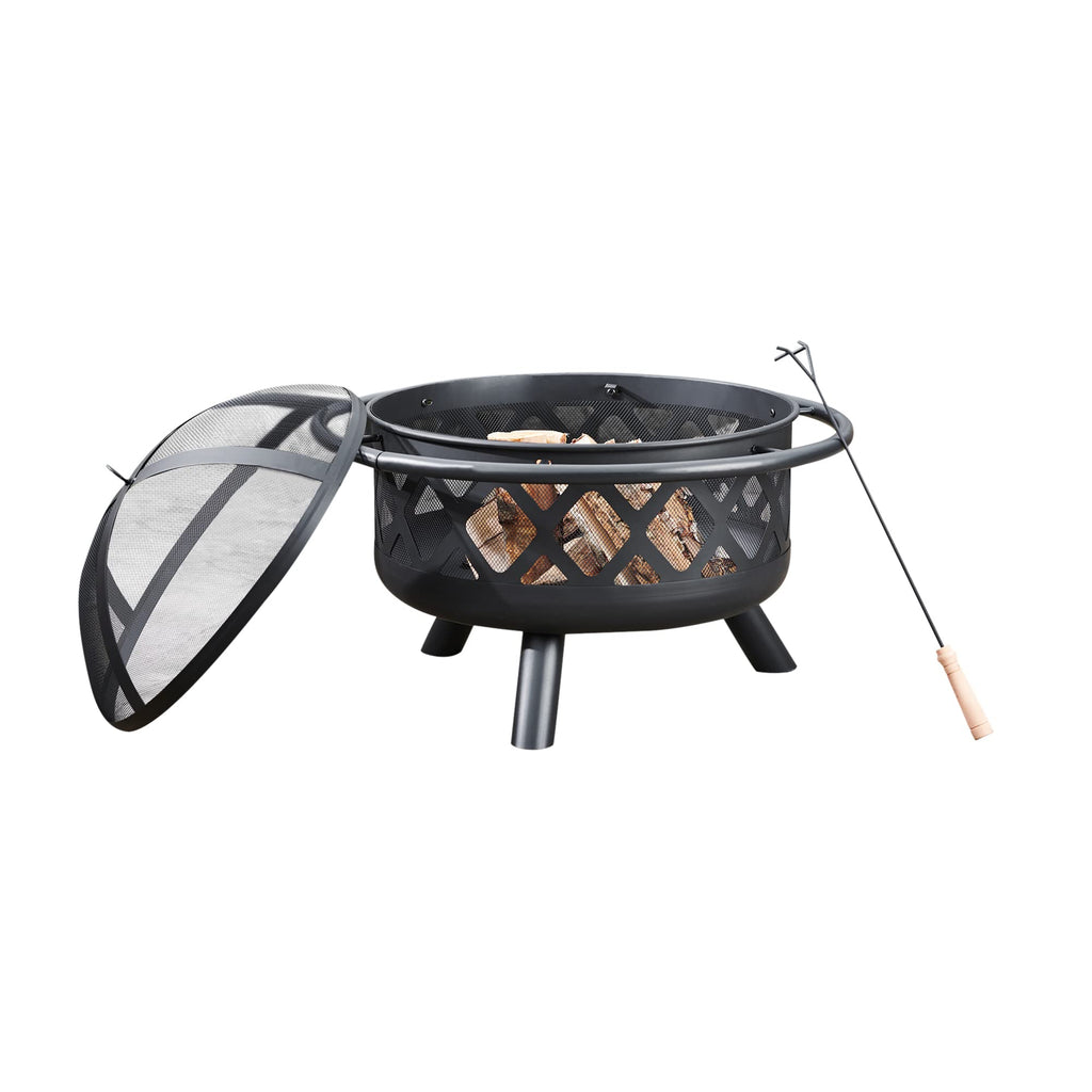 Round Steel 30 Inch Black Wood Burning Fire Pit A393646