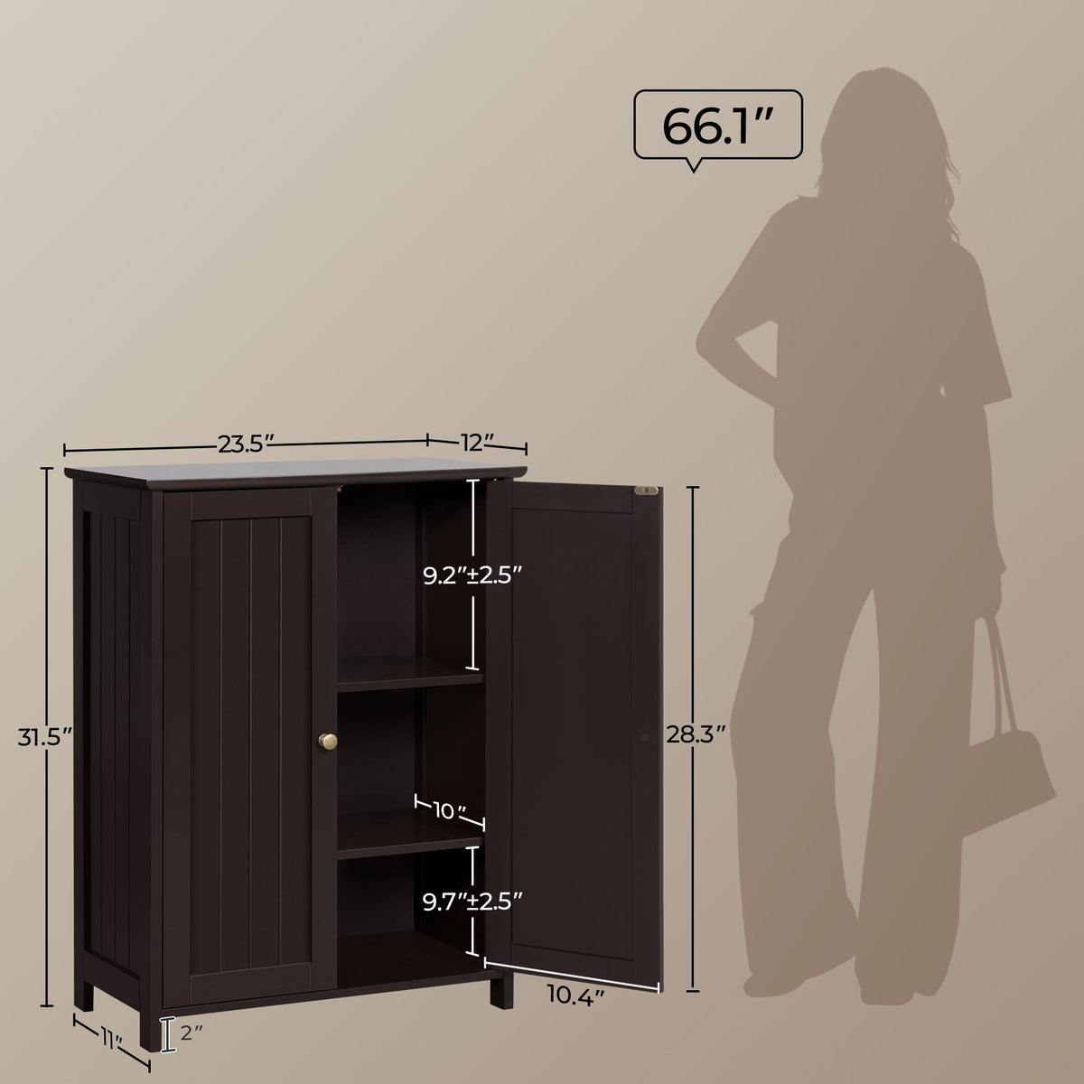 Small Espresso Bathroom Storage Cabinet with 2 Doors D60995