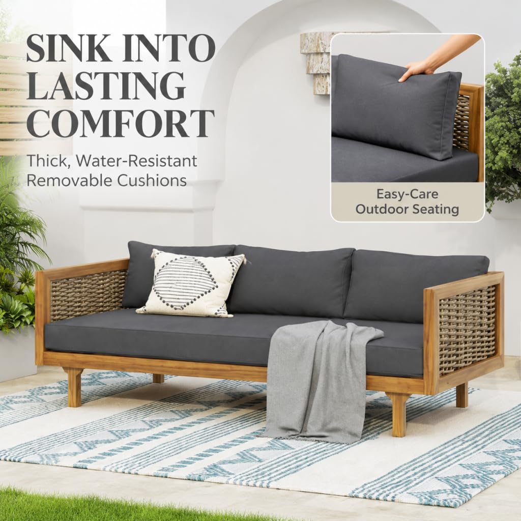 Acacia Wood 3-Seater Patio Sofa with Cushions D511472