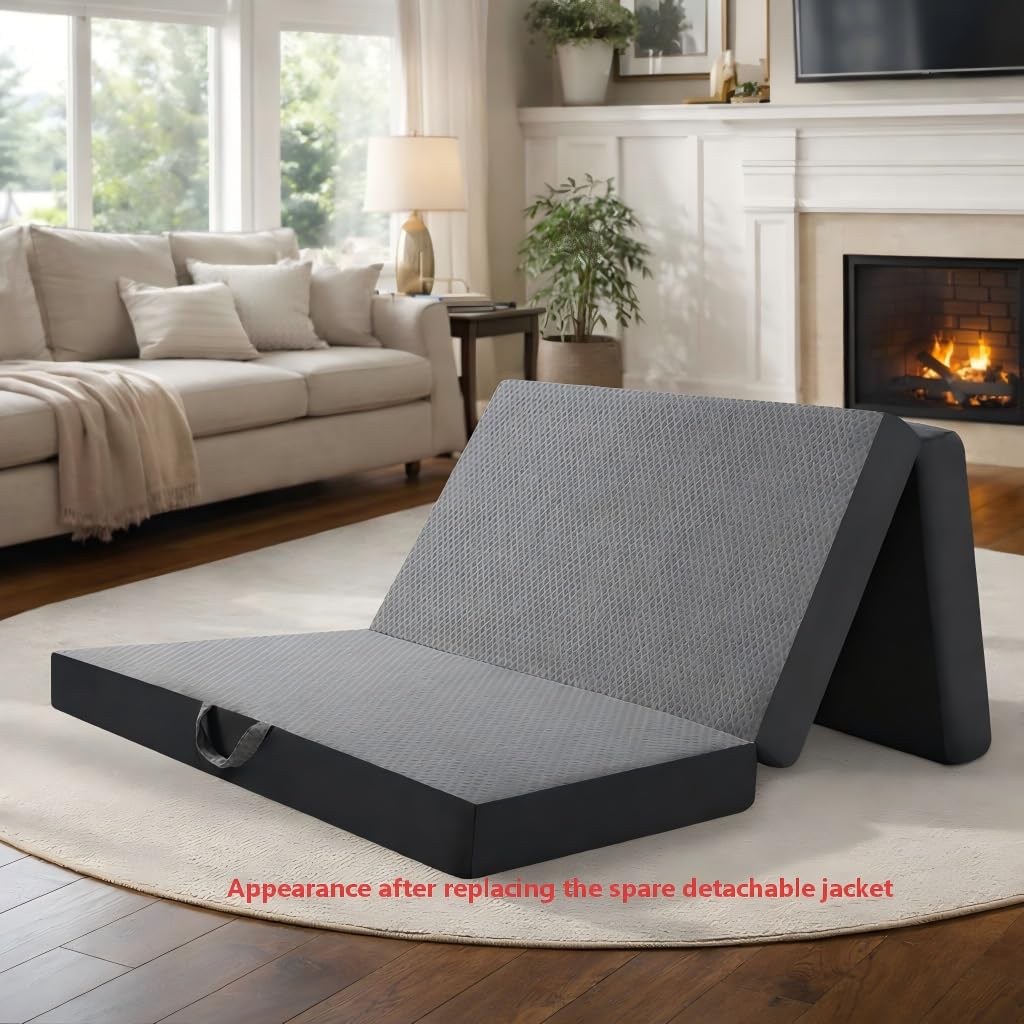 Twin 6-Inch Foam Tri Fold Floor Mattress with 2 Washable Covers G223497