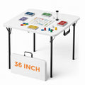 36" Square White Plastic Folding Card Table with Carrying Handle X28490