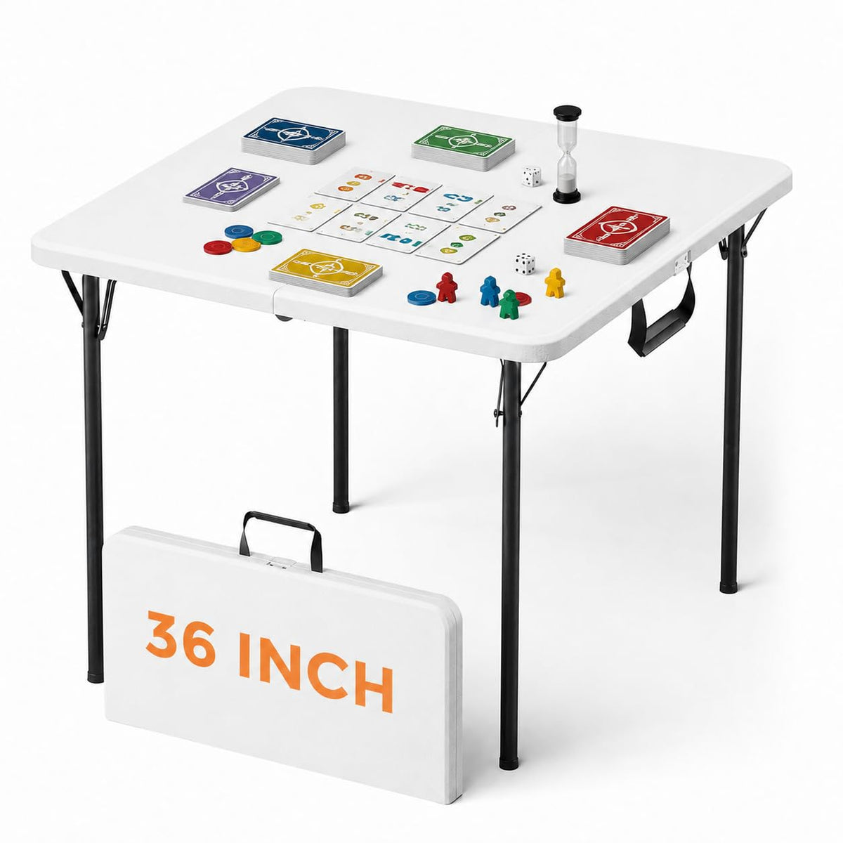 36" Square White Plastic Folding Card Table with Carrying Handle X28490