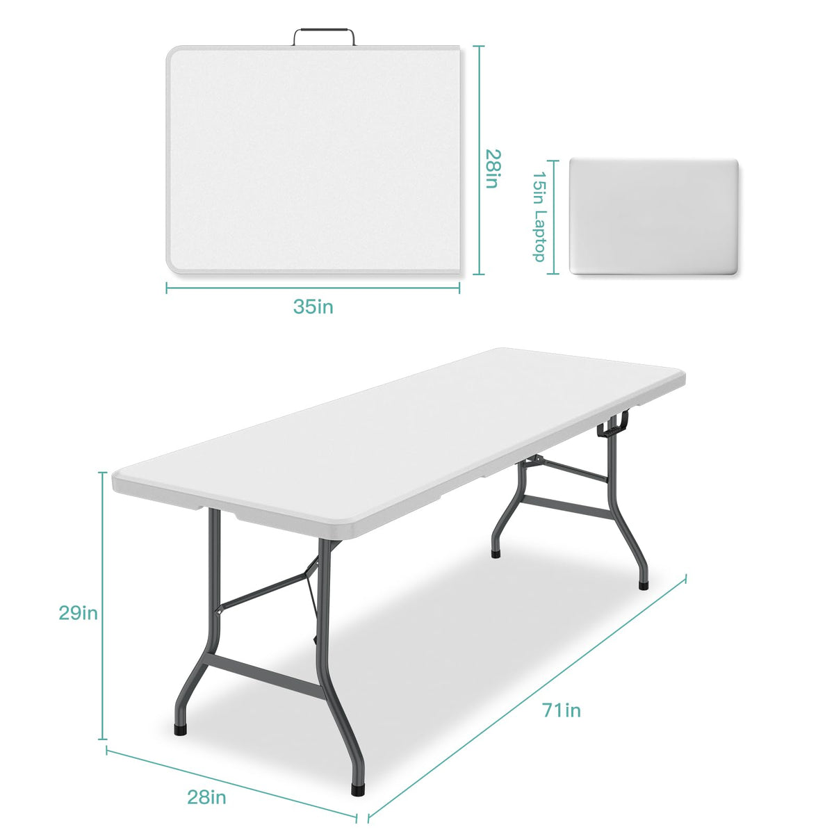 6 ft Portable Folding Table, Waterproof Top, 330 lb Capacity O624