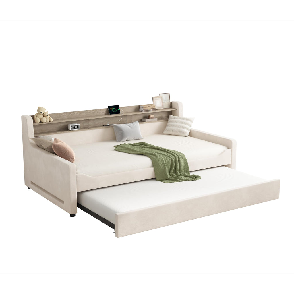 Twin Upholstered Daybed with Trundle and Storage Headboard O572204