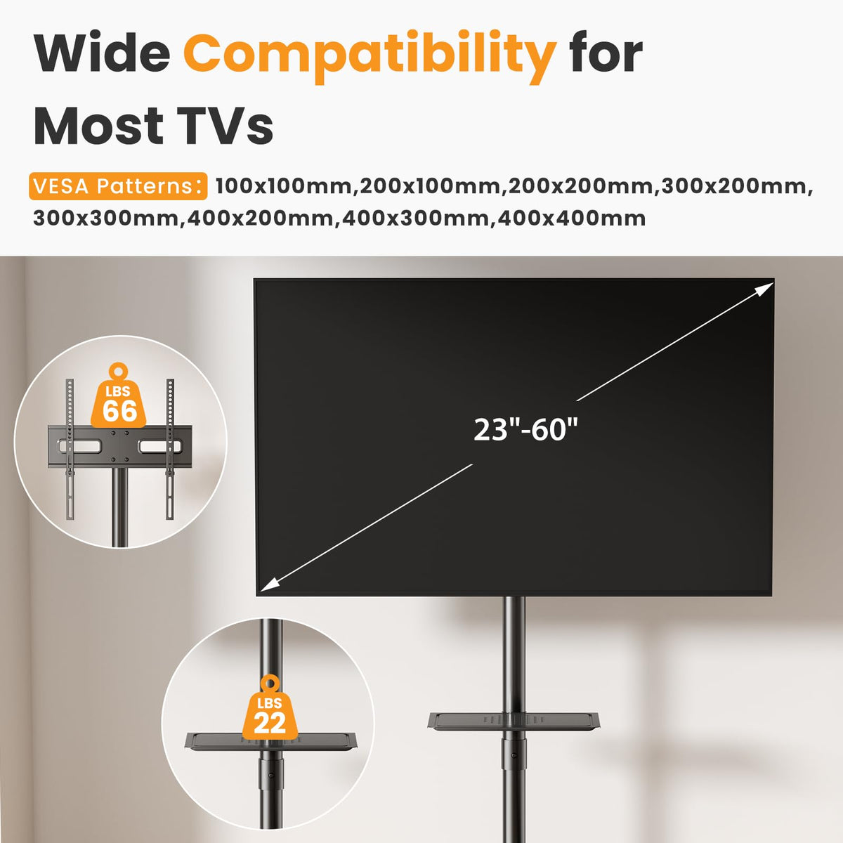 Rolling TV Stand with Wheels for 23-60 Inch L8507