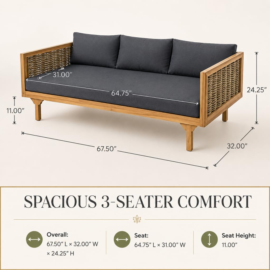 Acacia Wood 3-Seater Patio Sofa with Cushions D511472