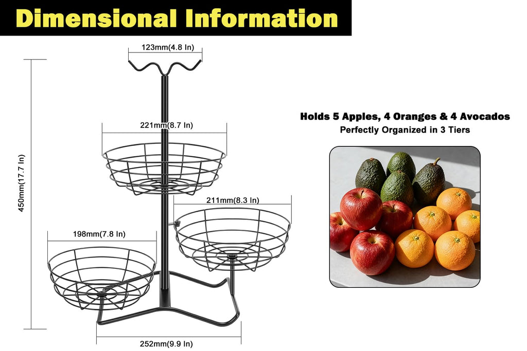 3 Tier Fruit Basket Bowl with 2 Banana Hooks C74912