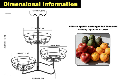 3 Tier Fruit Basket Bowl with 2 Banana Hooks C74912