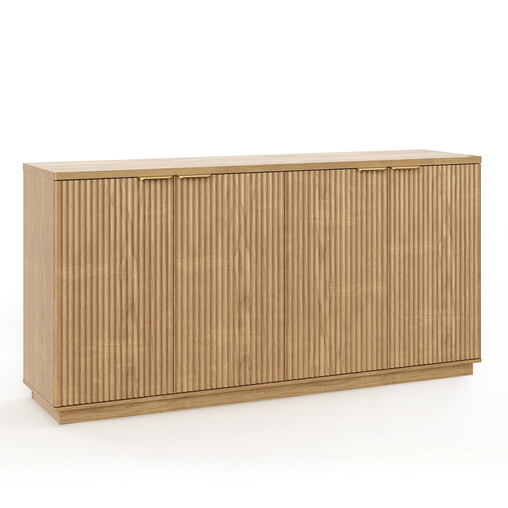 Natural Oak Fluted Wooden Sideboard Cabinet with 4 Doors R1632