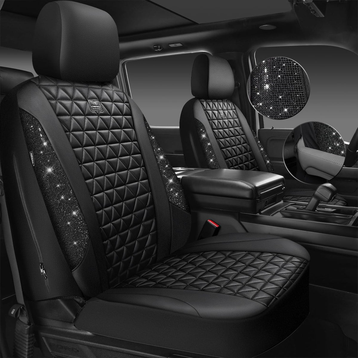 Black Leather Car Seat Covers Full Set J868