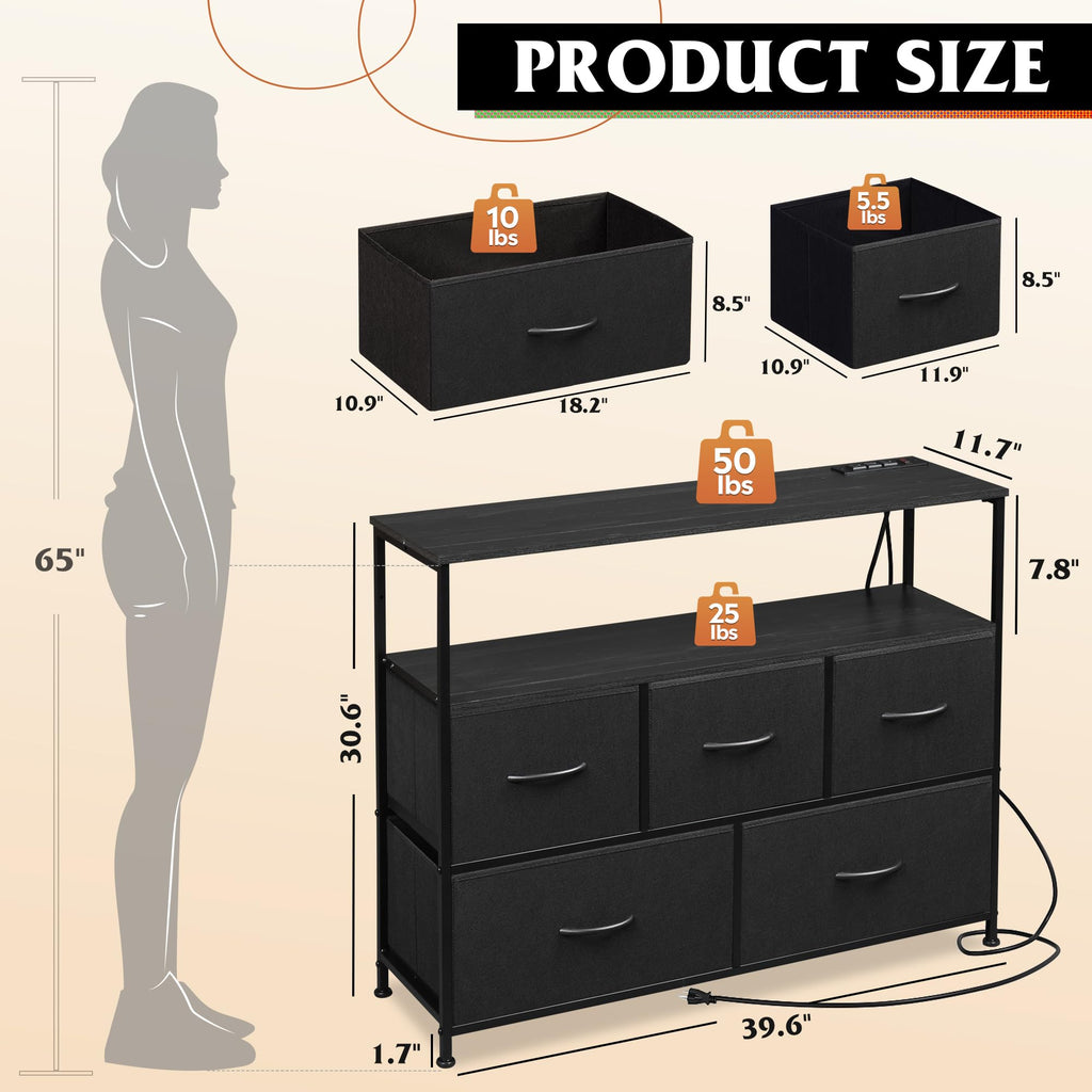 Black 5 Drawer Fabric Dresser N71956