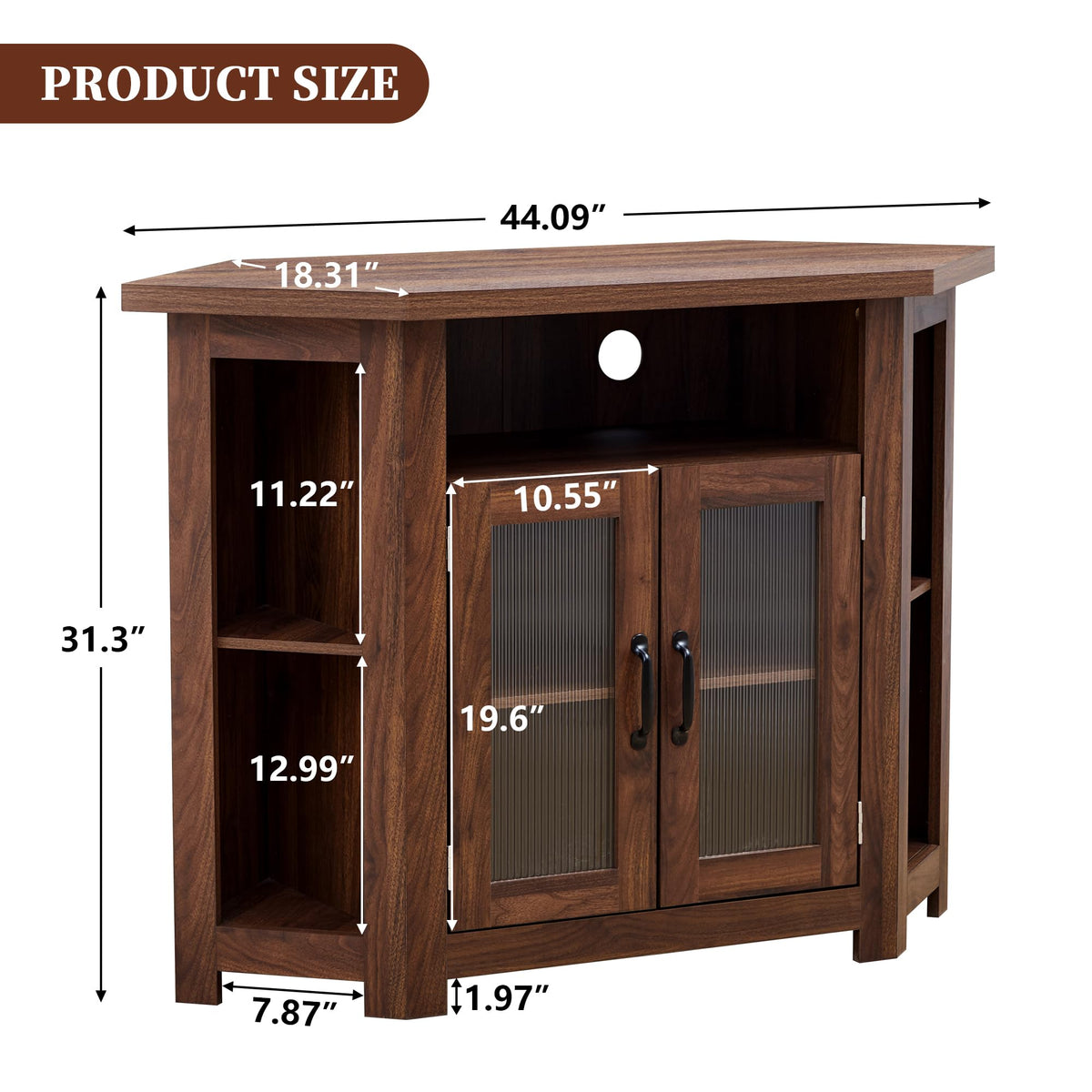 Corner TV Stand for TVs up to 48 Inch with Storage Shelves and 2 Doors M93324