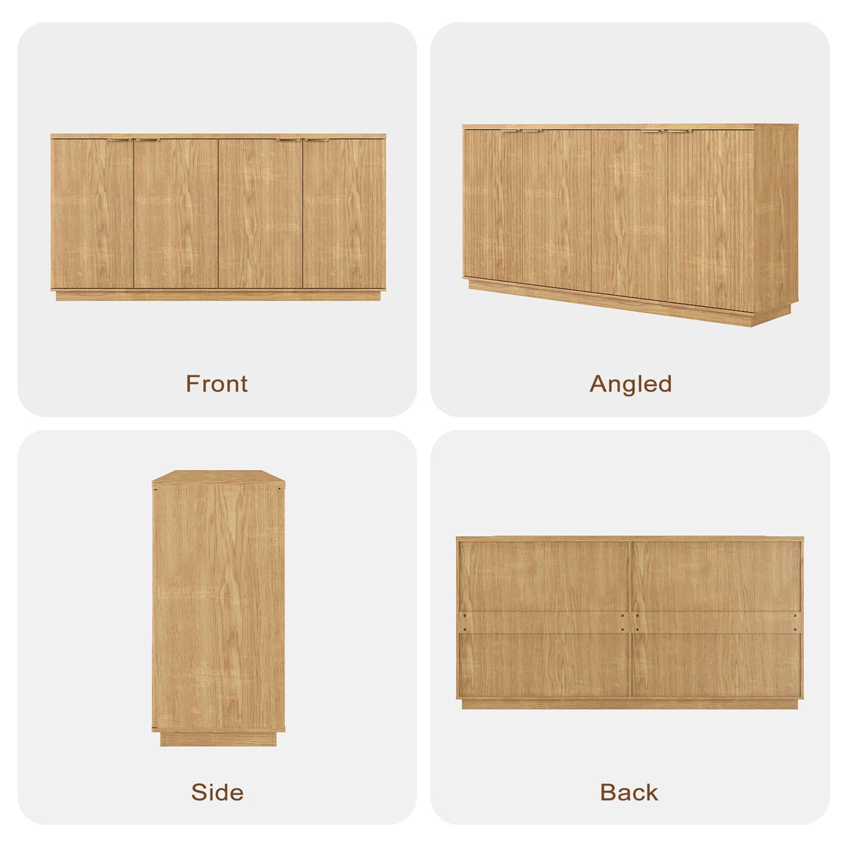 Natural Oak Fluted Wooden Sideboard Cabinet with 4 Doors R1632