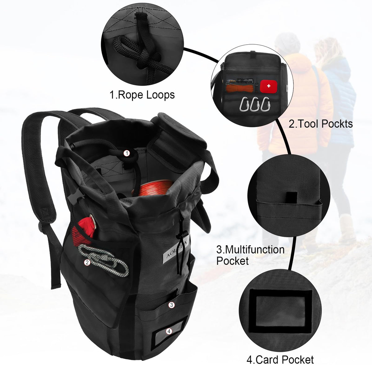 Arborist Rope Storage Bag Large Capacity 1680D Thicken Nylon with Hand Straps J5894