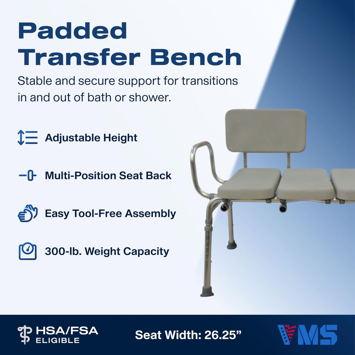 Padded Transfer Bench 300 lbs Capacity Height Adjustable N415855