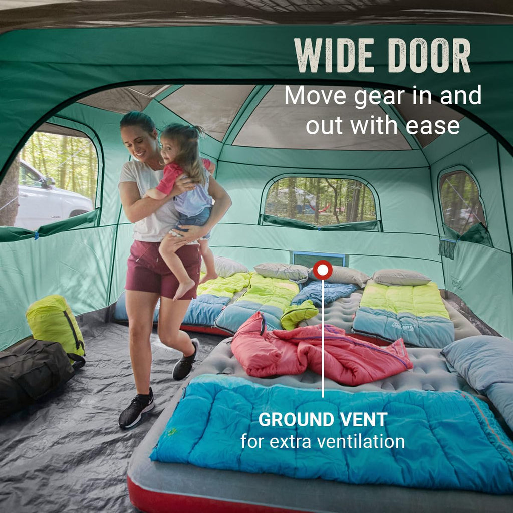 Camping Tent with Rainfly & Screened Porch, Weatherproof Family Tent Fits 4 Queen-Sized Airbeds P279643