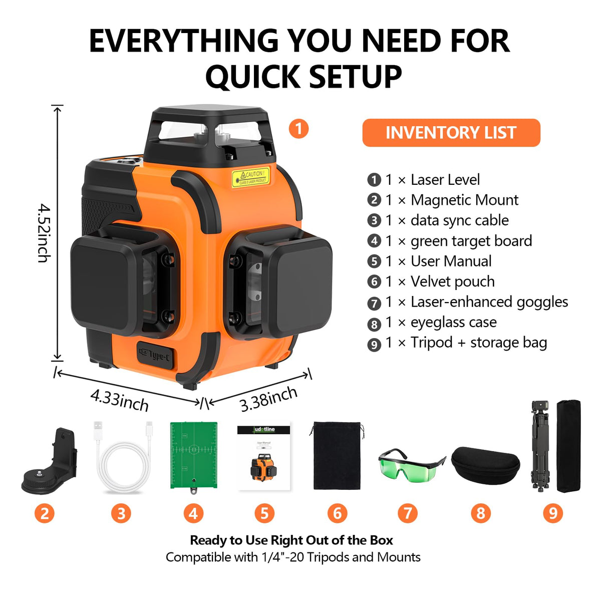 3x360° Self Leveling Laser Level with Tripod A432