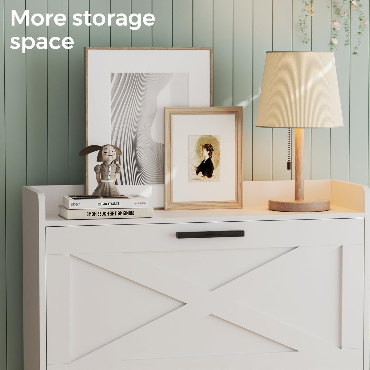 Farmhouse Shoe Storage Cabinet with Flip Drawers R58141