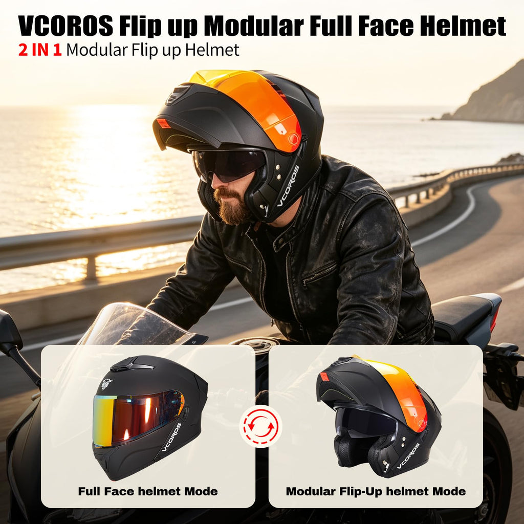 Flip Up Modular Motorcycle Helmet Dual Visor E9373