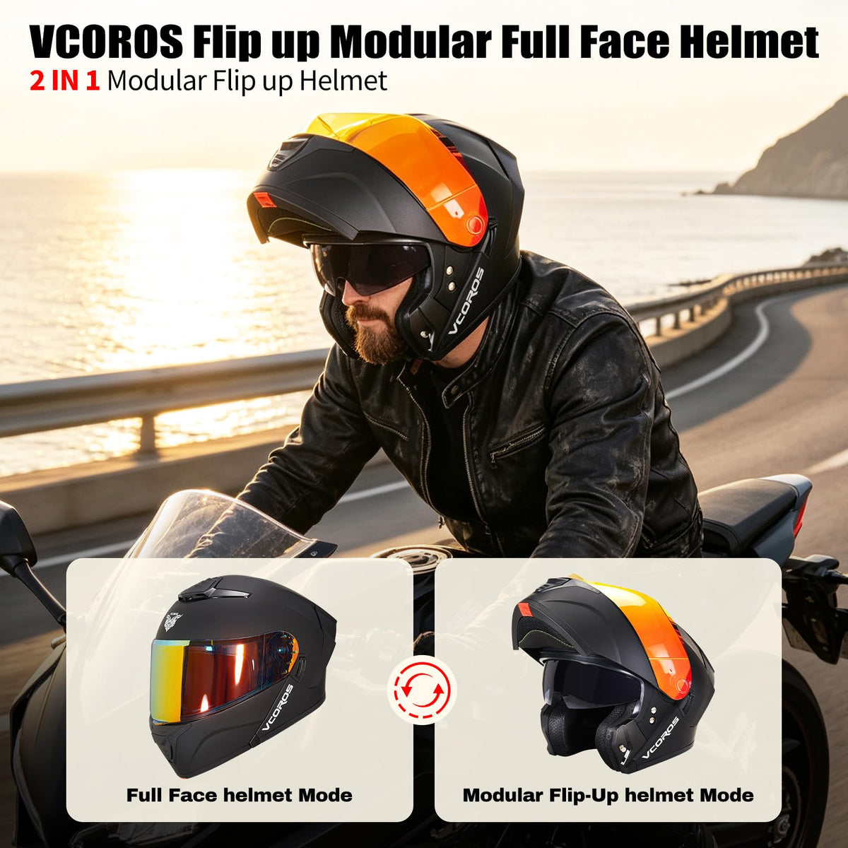 Flip Up Modular Motorcycle Helmet Dual Visor E9373