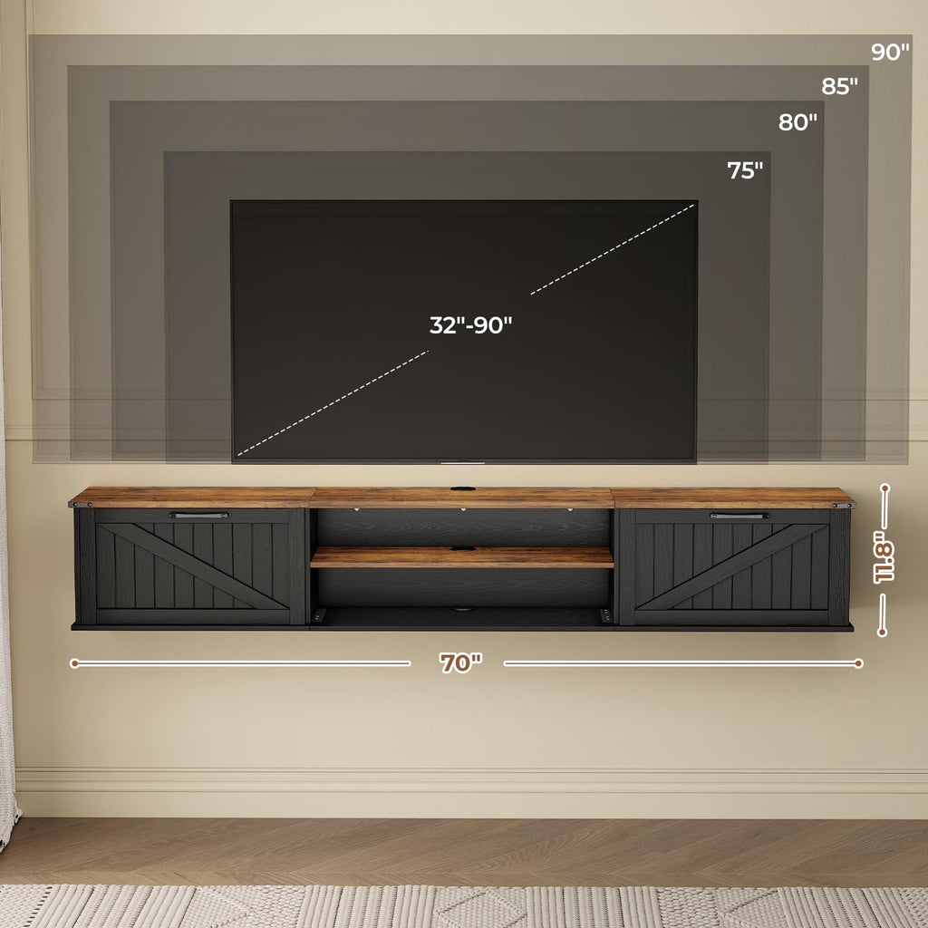 70" Black Floating TV Stand L253