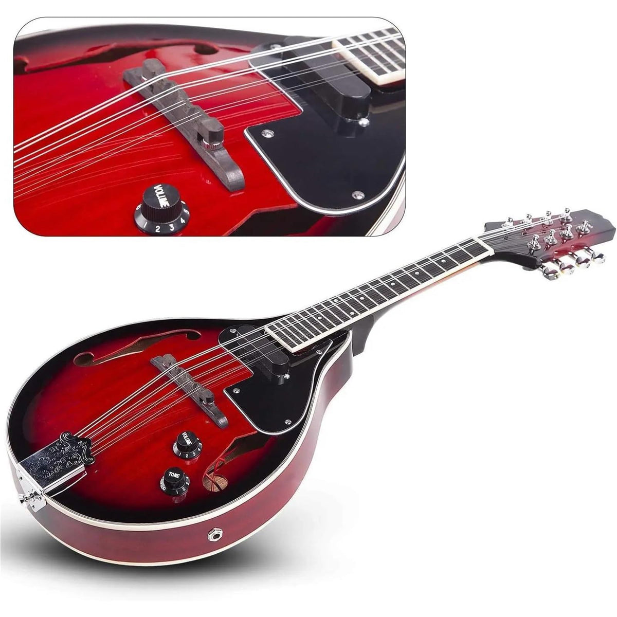 Red Sunburst Mahogany Wood A Style Acoustic Electric Mandolin V8861