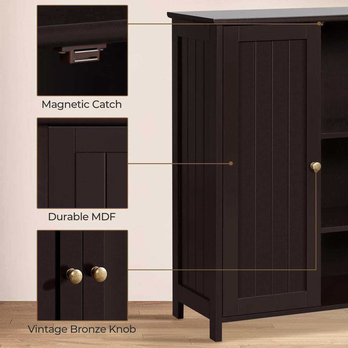 Small Espresso Bathroom Storage Cabinet with 2 Doors D60995