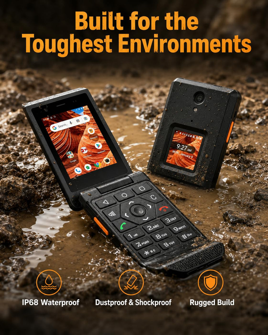 16GB Rugged Touchscreen Android 11 IP68 Water Resistant 4G LTE Flip Phone G920083