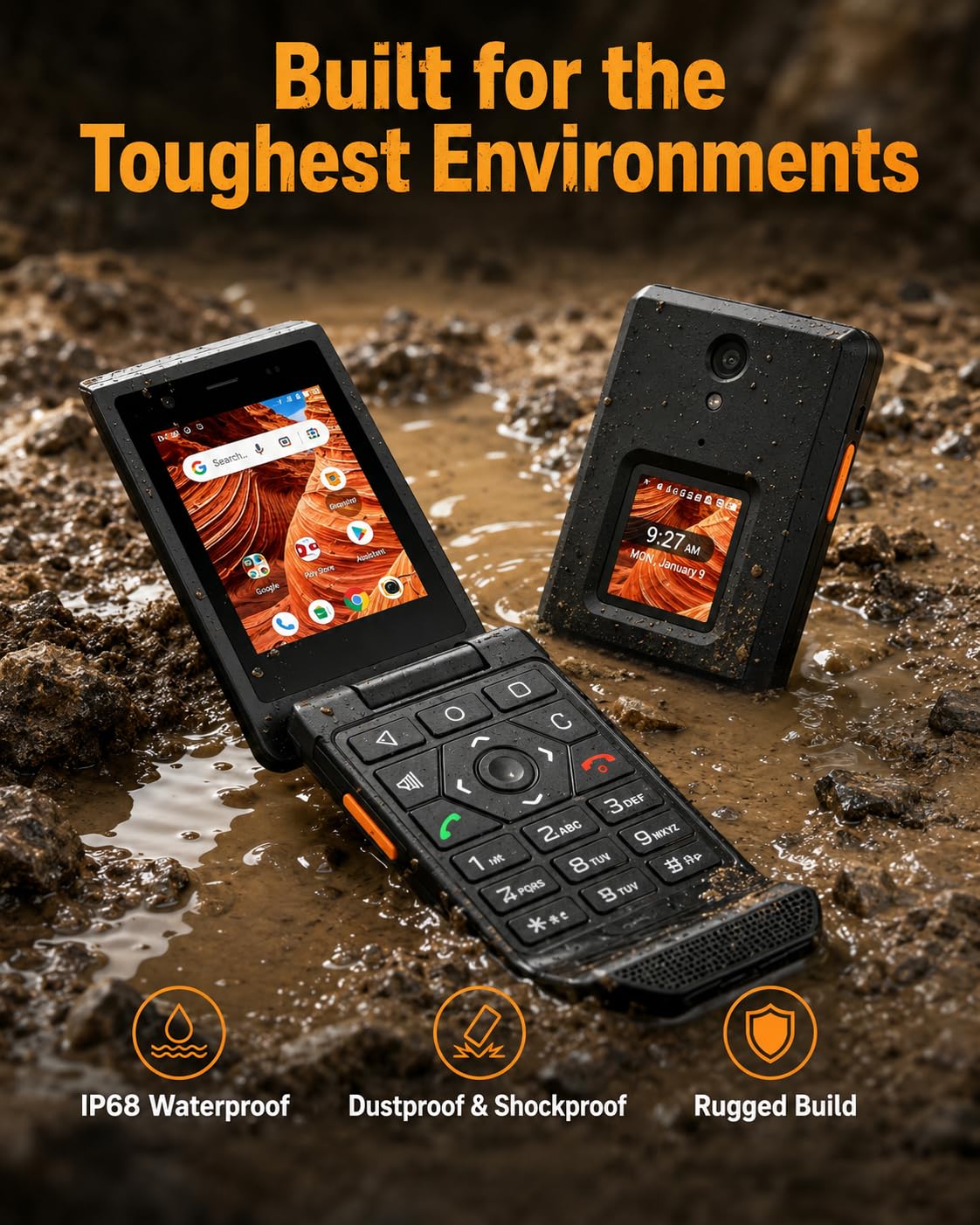 16GB Rugged Touchscreen Android 11 IP68 Water Resistant 4G LTE Flip Phone G920083
