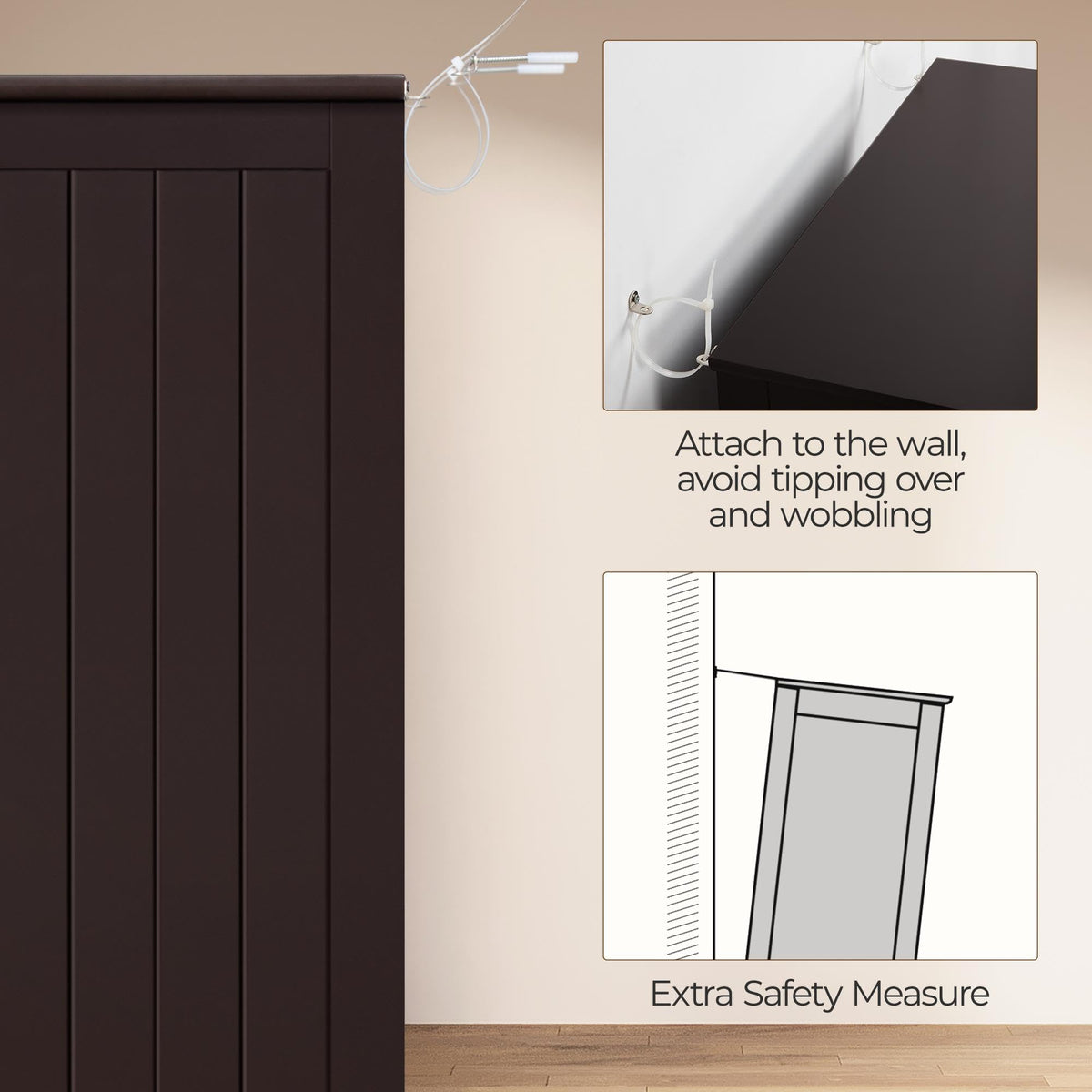 Small Espresso Bathroom Storage Cabinet with 2 Doors D60995