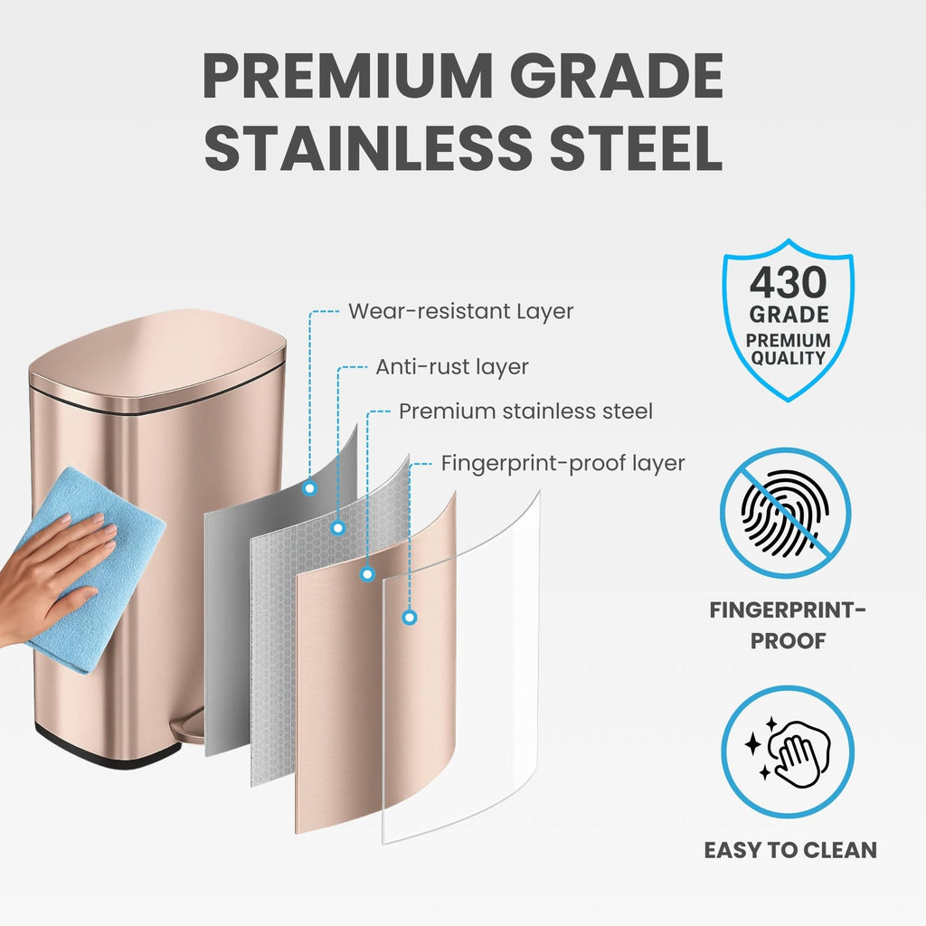 13.2 Gallon Rose Gold Stainless Steel Step Trash Can J14849