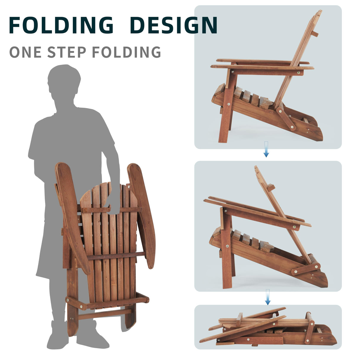 Folding Adirondack Chairs Set of 2 Solid Cedar Wood G3226