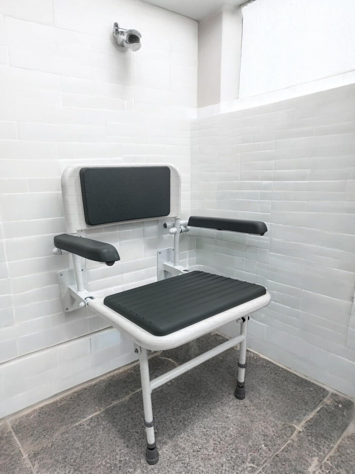 Wall Mounted Foldable Shower Seat with Folding Padded Arms, Back & Seat, Adjustable Height U882856