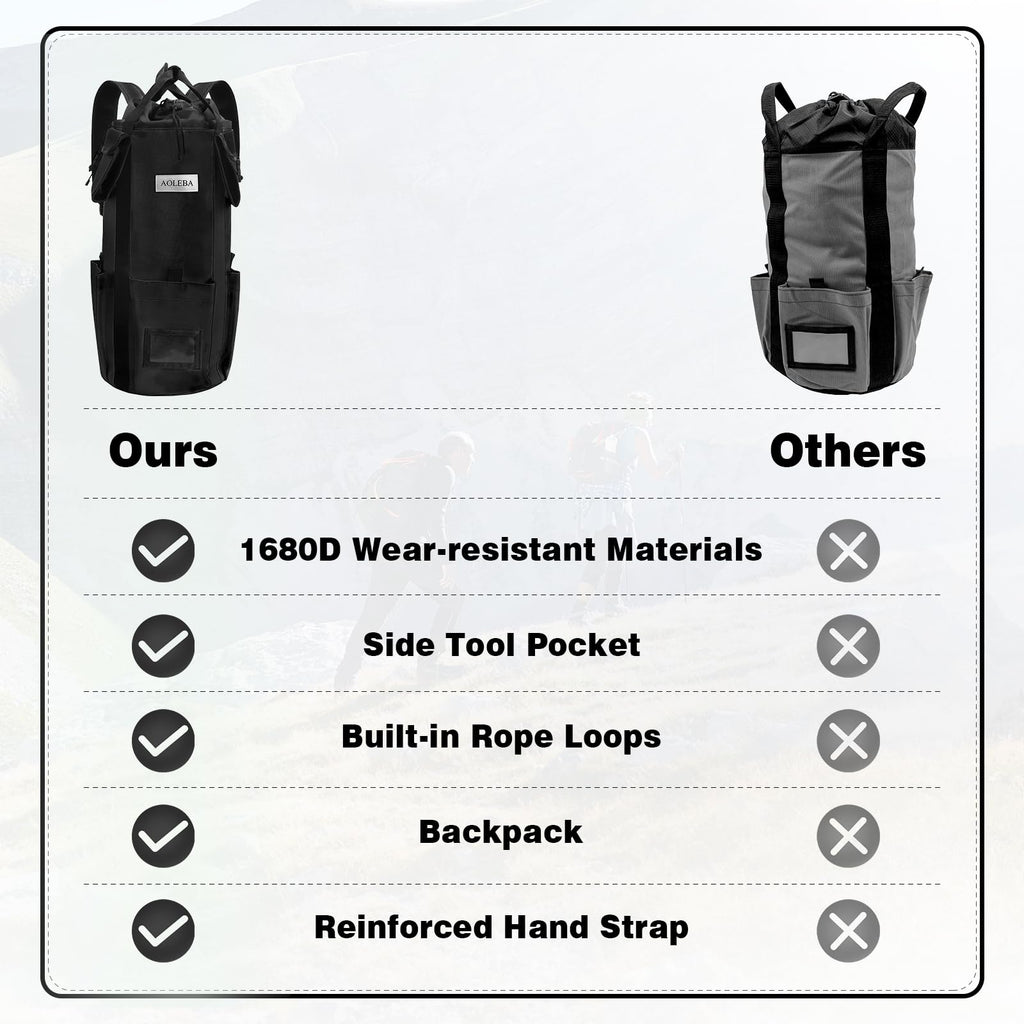 Arborist Rope Storage Bag Large Capacity 1680D Thicken Nylon with Hand Straps J5894