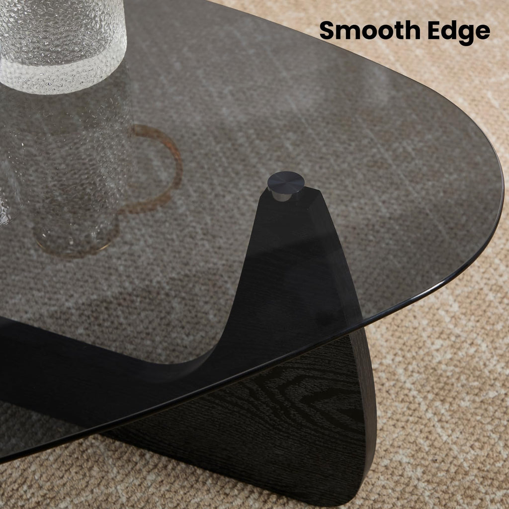 Modern Triangle Glass Coffee Table with Wood Base J277181