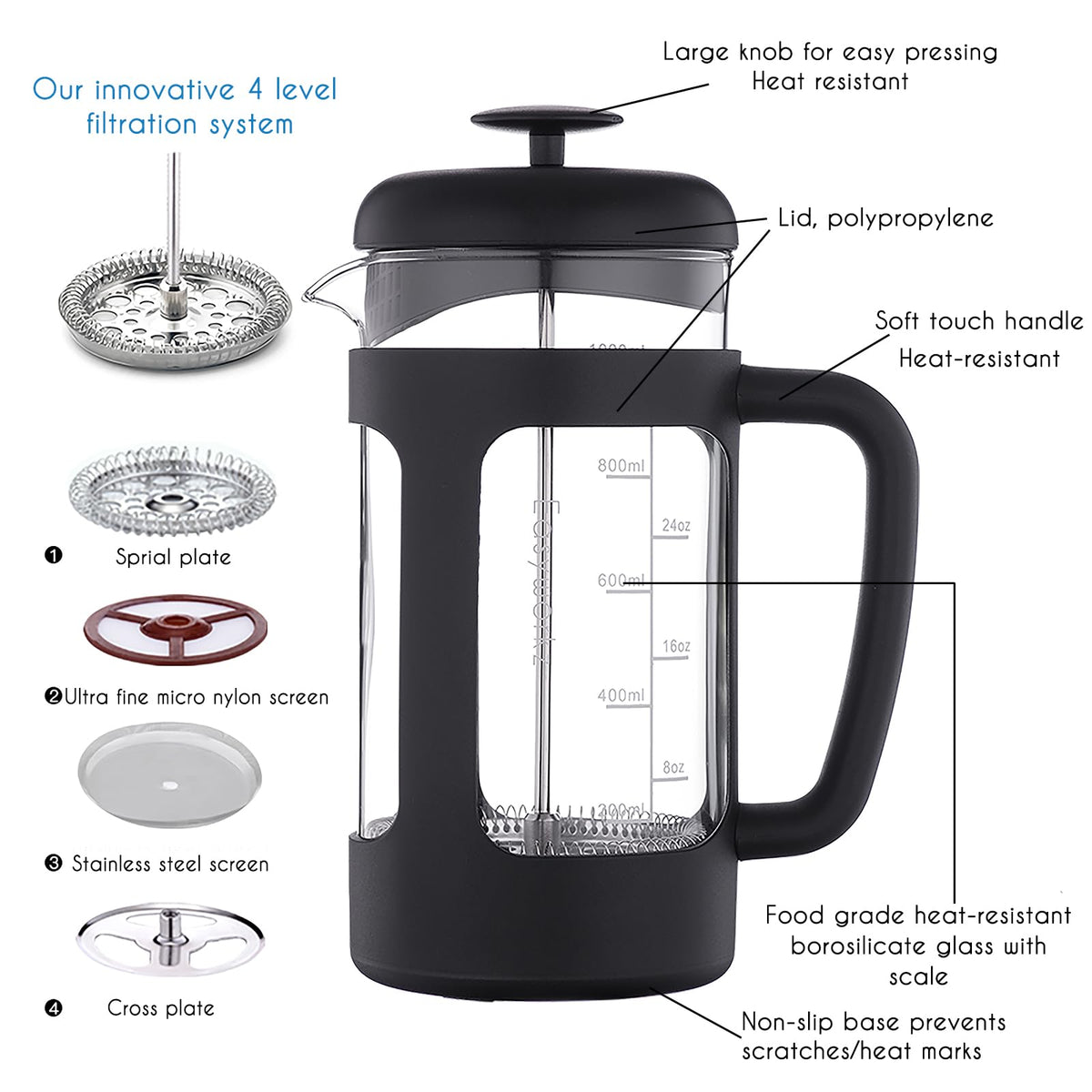 French Press and Gooseneck Pour Over Coffee Kettle 34 oz 12 oz Stainless Steel Silver S995311